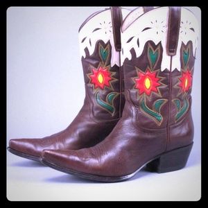 Guess "Posh" leather cowboy boot with floral desig
